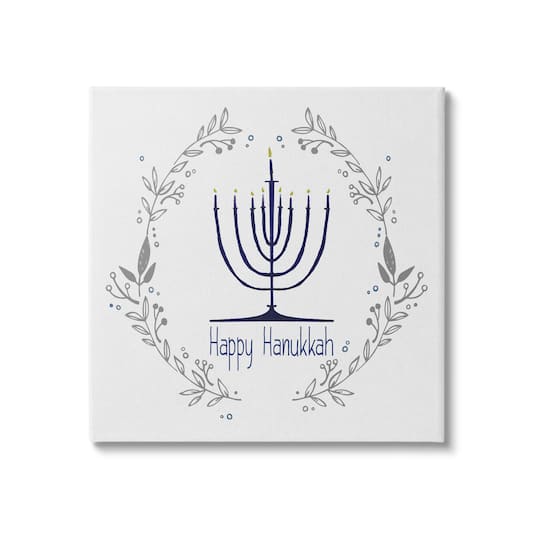 Stupell Industries Happy Hanukkah Botanical Wreath Canvas Wall Art